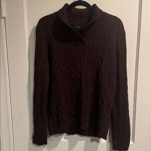 Ralph Lauren Chaps Cotton Sweater Brown Shawl Neck XL EUC